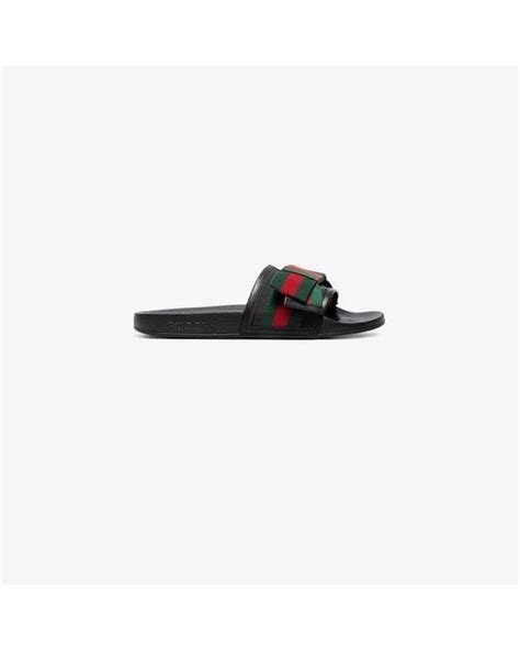 gucci web bow satin & rubber slide|Gucci Pursuit Women's Web Bow Satin Slides .